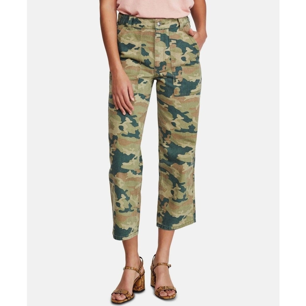 We the Free Remy Camo Jeans Green High Waisted Crop Utility Streetwear Size 26